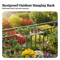 Space-Saving Hanging Railing Planter Rack Tiered Design Railing Pot Rack Easy to Hang Plant Stand long-lasting for Apartment Dwellers, Gardeners, property owners, Balcony, Fence, Patio, Porch