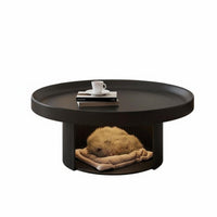 Round surface Chunky Three-Legged Coffee Table Modern Design Indoor Furniture Minimalist aesthetic Small Space Solution for Apartment Dwellers, Homeowners, Interior Designers, Living Room, Lounge Area, Bedroom, Entryway