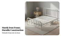 Metal Slat Bed Sturdy Construction Metal Slat Bed Frame Heavy Duty Wrought Iron Bedstead for Homeowners, Rental Property, Dorm Room, Apartment