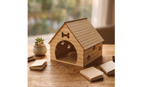 Miniature Dog House Paw-Print Dollhouse Doghouse Compact Wooden Pet House Prop for Photographers