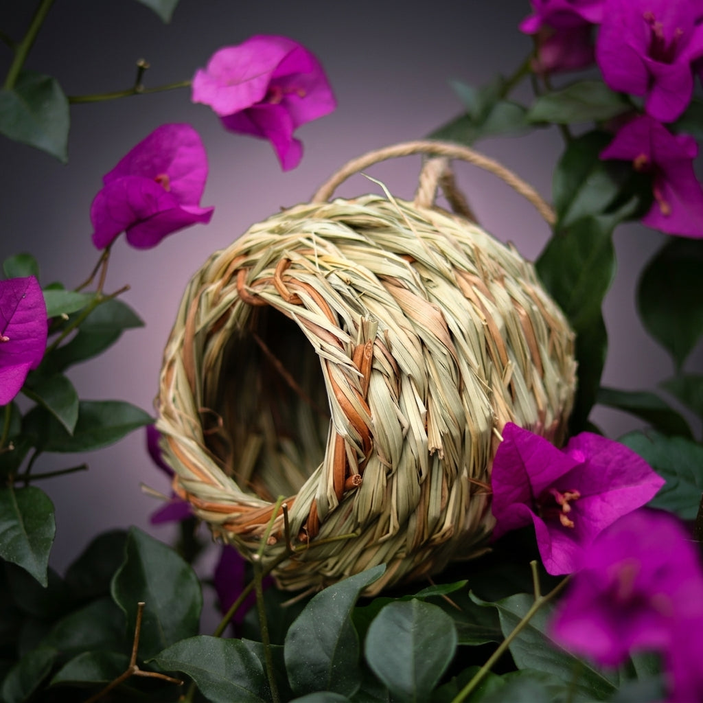 Garden Decor Bird House for Outdoor Decor, Handmade Spherical Nesting Box for Small Bird, Natural Birds Nest with Round Opening, Nest Box