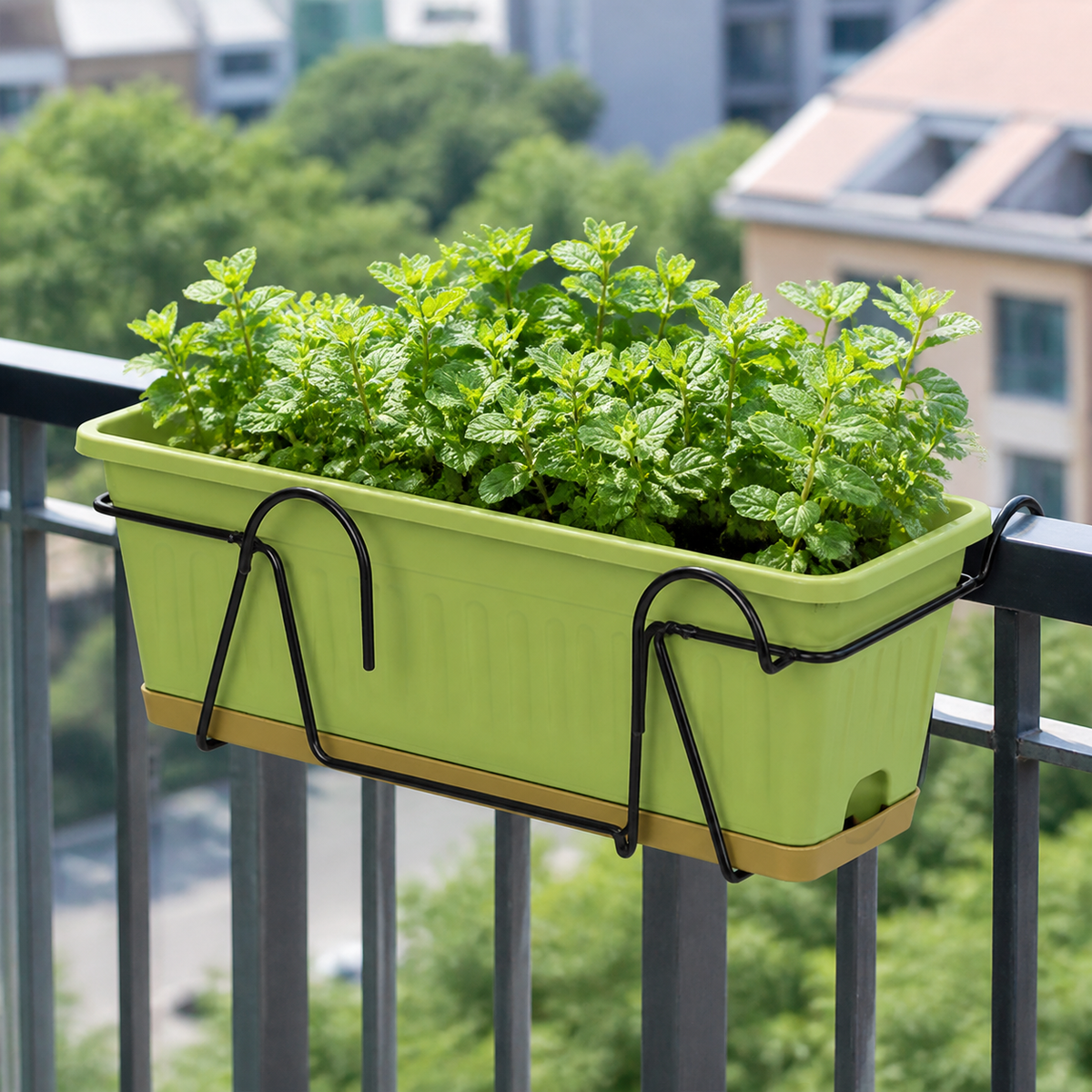 Hanging Flower Box 3-Piece Set, Rectangular Resin Planter 50x19.5x17cm, with Drainage for Balcony & Garden
