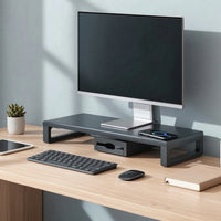 Space-Saving Monitor Stand with Drawer Stable Metal Monitor Riser Heavy-Duty Furniture Anti-Slip for Office Workers