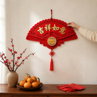 2026 New Year Lucky Character Fan-Shaped Wall Hanging for Living Room TV Background