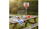 Freestanding Pool Basketball Hoop Set Compact Pool Goal with Soccer Net Portable Floating Basketball Hoop Sturdy for Backyard