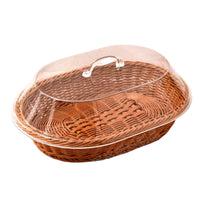Bread Basket with Acrylic Cover Transparent Rattan Basket with Acrylic Lid Low-Profile for Bakeries