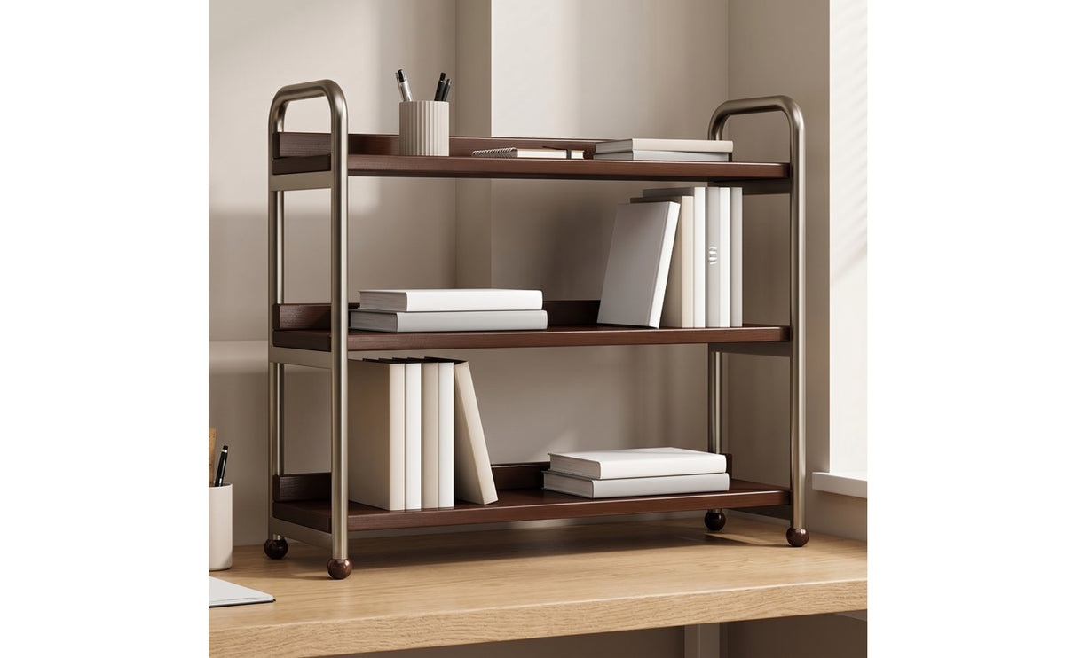 3-Tier Storage Shelf Compact Bookshelf with Metal Frame Sturdy for Professionals