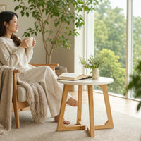 Solid Wood Round Coffee Table Minimalist Wooden Coffee Table Simple Furniture Sturdy for Living Room, Small Apartment