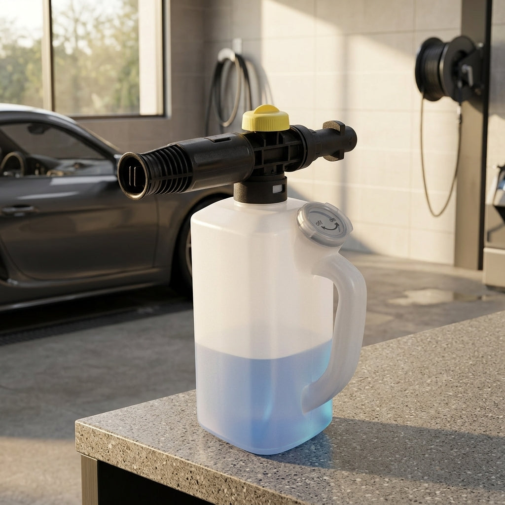 Soap Dispenser for Car Wash and Car Detailing, Foam Sprayer with Measuring Cup and Nylon Foam Lance, Bottle Adjustable with Handle, 1 Pack Kit