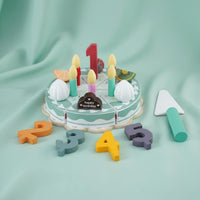 24 Pieces Sliceable with Hook-and-Loop Fastener Wooden Birthday Cake Toy Polished Edges Play Food Birthday Cake Sturdy and Sturdy Wooden Food Cutting Set Educational for Toddlers