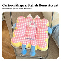 Multifunctional Velvety Chair Pad Embroidered Face Round Velvety Pillow for Students, Office Workers, Dorm Room, Bedroom, Reading Nook
