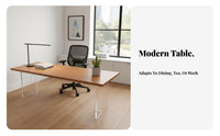 Floating Wood Slab Table Transparent Legs Dining Surface Modern Aesthetic Home Furnishing for Homeowners, Remote Workers, Living Room, Open-Plan Space