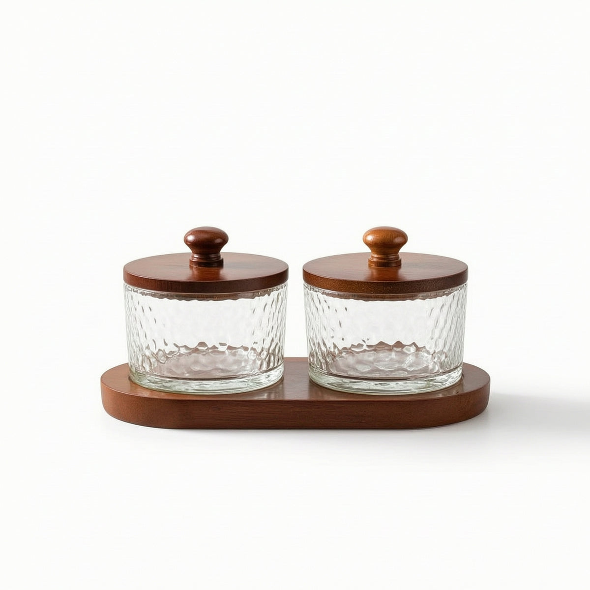 Serving Tray with Glass Containers Wooden Snack Tray with Lids Container with Lid Hammered Platter Double-Compartment for Hosts