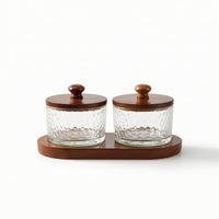 Serving Tray with Glass Containers Wooden Snack Tray with Lids Container with Lid Hammered Platter Double-Compartment for Hosts