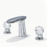 Lavatory Faucet with Waterfall Spout Deck-Mounted Lavatory Faucet with Crystal Handles All-Copper