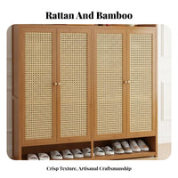 Space-Saving Design Multi-Tier Shoe Cabinet with Cane Doors Dust-Proof Multi-Tier Shoe Cabinet Large Capacity Entryway Furniture Adjustable Shelves for Sneaker Collectors, Apartment Dwellers, Balcony, Hallway, Living Room, Bedroom