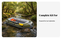 Inflatable Sport Boat Set Includes Oars and Pump Multi-Person Dinghy Fishing Rod Holders Portable Raft for Anglers, Families, Lakes, Streams, Boating