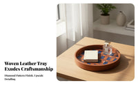Decorative Storage Tray Braided Organizer Tray Rustic Style Lattice Surface