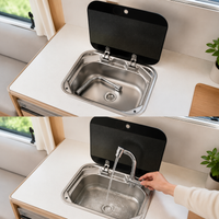 Portable Sink, Car Camping RV Sink, With Lid and Faucet, Stainless Steel, 415x365x150mm