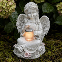 Solar Powered Angel Statue Garden Decor with Lantern - Boy or Girl Resin Figurine for Outdoor Patio Yard