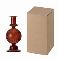 Glossy Finish Spherical Glass Candle Holder Translucent Ribbed Glass Candle Holder Broad Base Home Decor Narrow Top