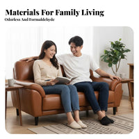 Oil-Waxed Finish Straight-Line Leather Sofa Retro Design Living Room Seating space-saving Size Couch mid-20th-centuryera Modern Aesthetic for Apartment Dwellers, Homeowners, Families, Lounge Area, Den, Home Office