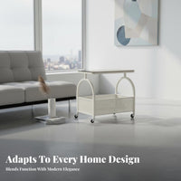 With casters 2-Tier Rolling Organizer Cream aesthetic 2-Tier Utility Trolley Minimalist Design Side Table Multifunctional for Homeowners, Office Workers, Living Room, Bedroom, Balcony, Kitchen
