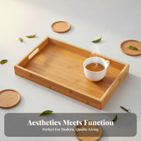 Japanese & design Rectangular Bamboo Tray Natural Artistic Tableware adaptable Serving Ware Raised rim Design fbeverage lovers, Home hosts, Restaurant, Living Room, Kitchen, Parties