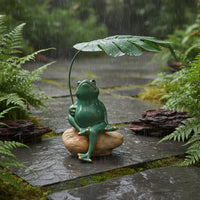 Umbrella Frog Figurine Tea Pet Frog Ornament Miniature Garden Decor for Patio