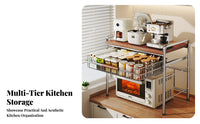 Multifunctional Wood and Steel Kitchen Rack Space Saving Microwave Oven Shelf with Drawer Rustproof Kitchen Appliance Storage Stand Sturdy & Long-Lasting for Home Cooks, Homeowners, Apartment Dwellers, Pantry, RV, Dorm Room, Office