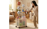 Sports Equipment Storage holder Space-Saving Rolling Storage Rack Multi-Tiered Sports Equipment Organizer for Families, Athletes, Home Gym, Game Room