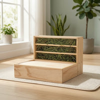 Wooden Hay Feeder with Tray Wood Small Pet Hay Feeder Large Capacity Grass Manger for Enclosures