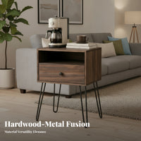 Wood-Grain Finish Wooden Coffee Station Cabinet Black Metal Legs Coffee Station Cabinet Round Knob