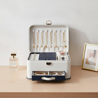 Jewelry Box Multi-Layer Jewelry Box with Mirror Large-Capacity Storage Case with Mirror for Bedside Table