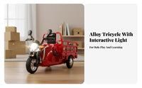 Plays Music Light and Sound Motorcycle Toy Realistic Design Friction Powered Tricycle Movable Cargo Bed for Children, Toddlers