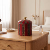 Lidded Jar with Metal Knob Cylindrical Mango Wood Canister with Lid for Vanity