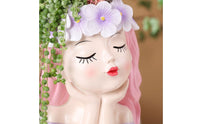 Girl Flowerpot Lavender Outfit Girl Facial Planter Cute Tabletop Flowerpot for Balcony