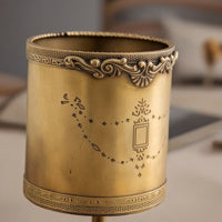 Gold-Finish Cylindrical Storage Container Embossed Holder Decorative Container Ornate for Vanity