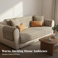Non-Slip Quilted Patchwork Seat Cover Year-Round Quilted Patchwork Sofa Cover Machine Washable Couch Pad Vintage Design for Guesthouse Operators, Families with Children, Homeowners, Living Room, Lounge Area