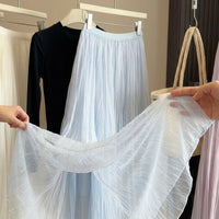 Skirt for Girls and Women with High Waist Design, Elegant Pleated Midi for in Breathable Mesh Material for Summer Wear