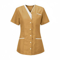 Short Sleeve Nurse Attire Shirt Contrast Trim Medical Top for Hospital