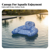 Foliage Print Design Inflatable Lounger with Canopy Foldable Inflatable Lounge Chair with Canopy Easy to Stow for Adults, Beach, Lake