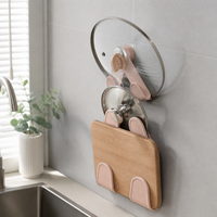 Wall-Mounted Pot Lid Holder with Strong Adhesive, No-Drill Kitchen Storage Rack for Cutting Boards