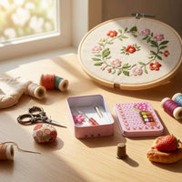 All-in-Single Cross Stitch Tool Box Portable Sewing Notions Kit Cute Design Craft Supplies Vintage Design Scissors for Beginners