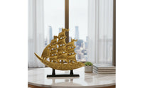 Housewarming Gift Effortless Sailing Boat Statue Light Luxury Design Feng Shui Wealth Ship Good Luck Charm Sailboat Sculpture Intricate Carvings for Office, Living Room, Entryway