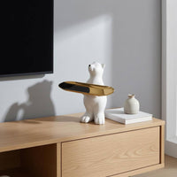 Matte White Arctic Bear Figurine Tray Small Item Holder Bear Figurine Tray Decorative