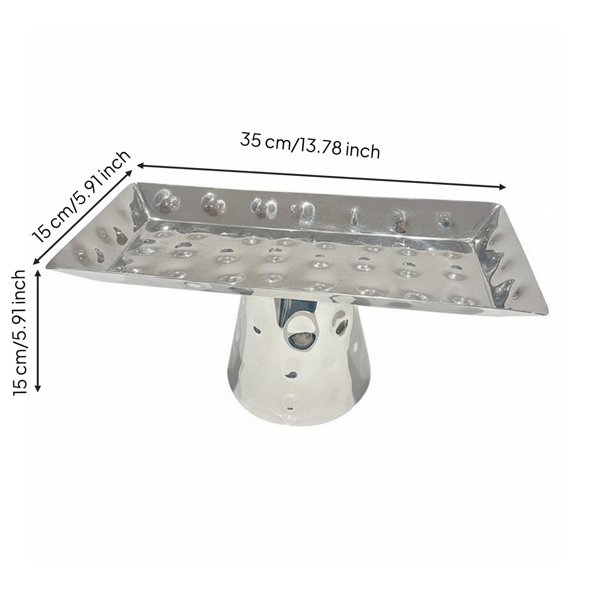 Stainless Steel Pedestal Tray Multifunction Pedestal Serving Platter Decorative Hammered Tray for Sweet Display