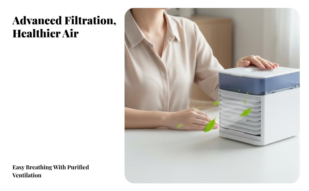 Portable Mini Air Chiller Humidifier Function Mini Air Conditioner Fan Three-Fan Speeds Desktop Water Cooling Fan for Office Workers, Students