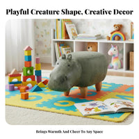 Multi-Functional Hippo-Shaped Footrest Wooden Legs creatureShaped Seat Sturdy Construction Footstool Comfortable Seating for Children, Adults, Parents, Entryway, Living Room, Bedroom, Playroom