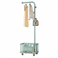 Double Layer Coat Stand Rolling Storage Basket Space Saving for Entryway